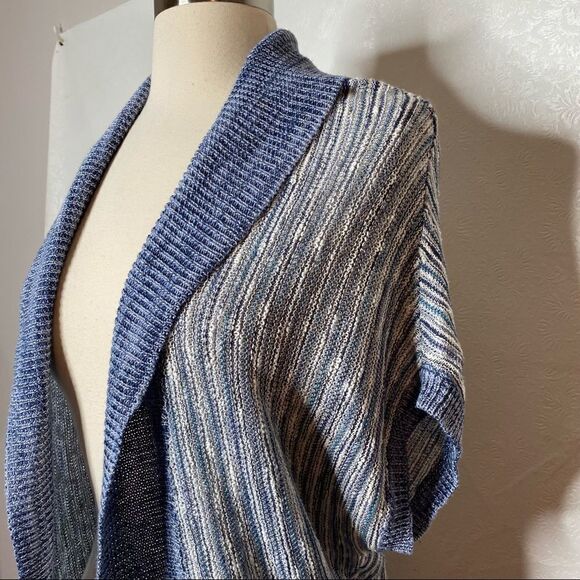 Lucky Brand XS Marled Blue Knit Short Sleeve Cardigan Sweater - Picture 7 of 10